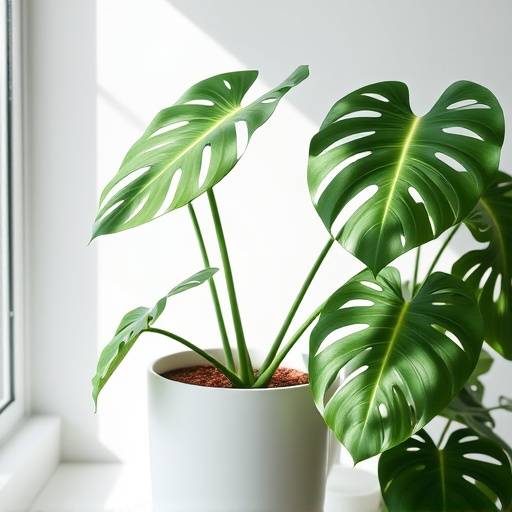 Planta Monstera Deliciosa em um vaso de cerâmica branca