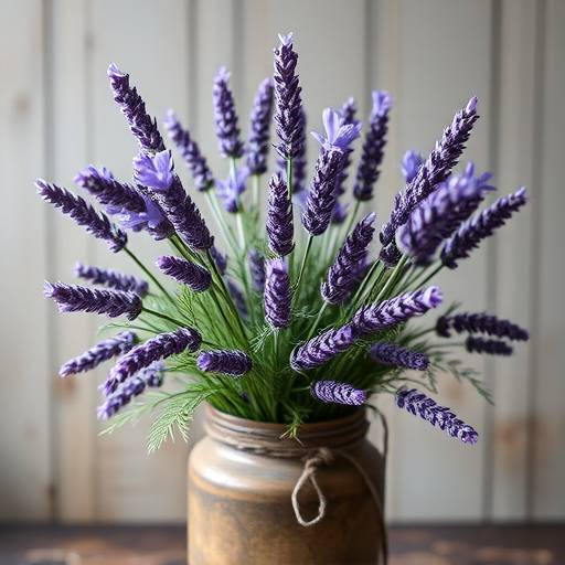 Ramo de lavanda roxa vibrante em um vaso rüstico
