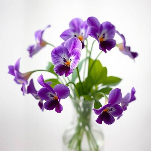 Vaso de violetas coloridas em um vaso delicado